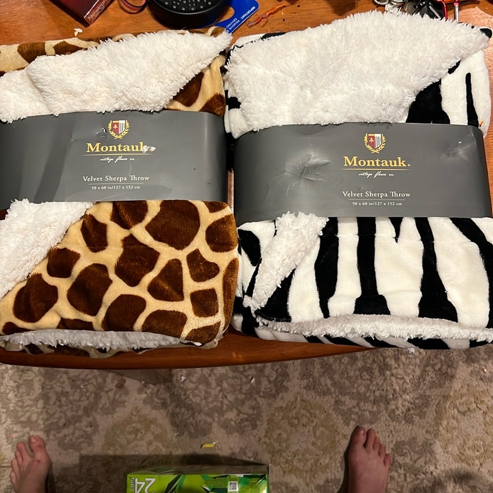 Two blankets one zebra one giraffe, velvet shepherd